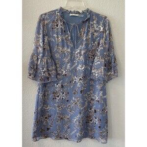 Alice & Olivia Dress Size Sm Blue Burnout Velvet Silk Blend Babydoll Fairy Witch